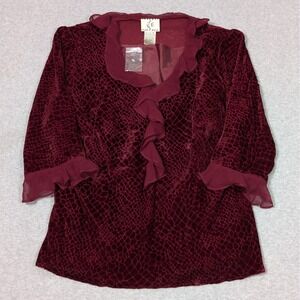 Womens 3/4 Sleeve Velvet Burnout Top Womens Plus 1X Ruffle Trim Witchy iCE New